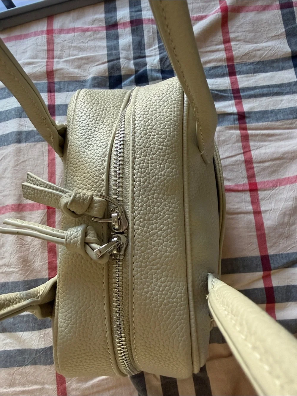 Cream Leather Tote Handbag - Unbranded